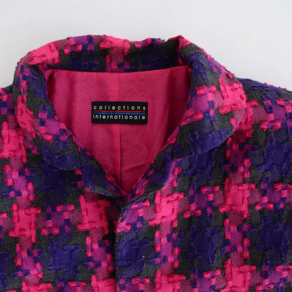 Vintage Collections Purple Pink 25% Wool Cross Plaid Houndstooth Blazer 12 - Picture 12 of 14